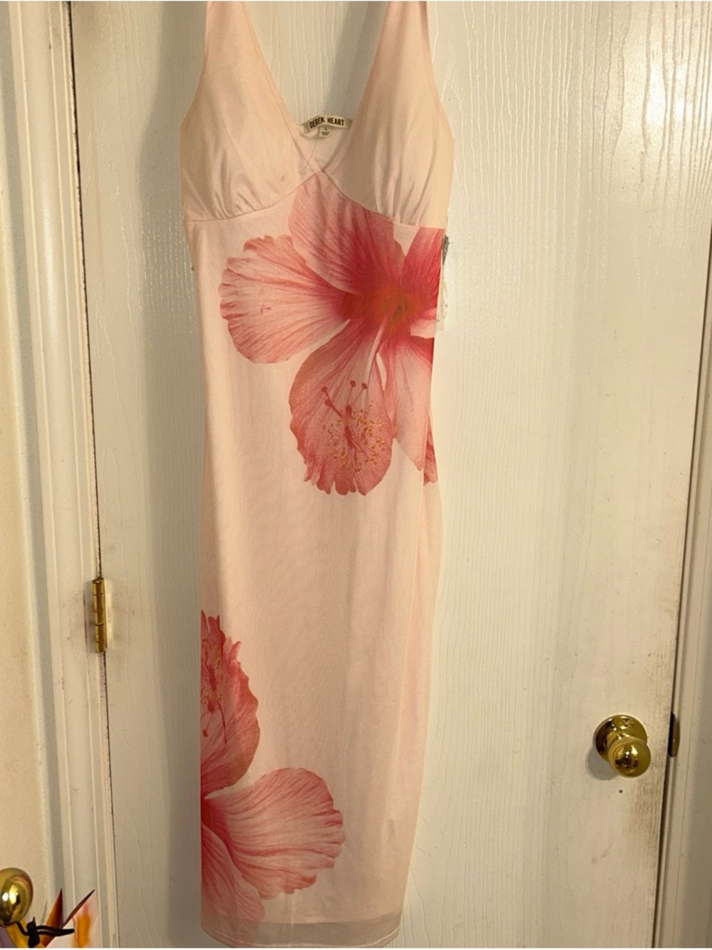 Othr Pale Pink Midi Slip Dress with Coral Floral Print
